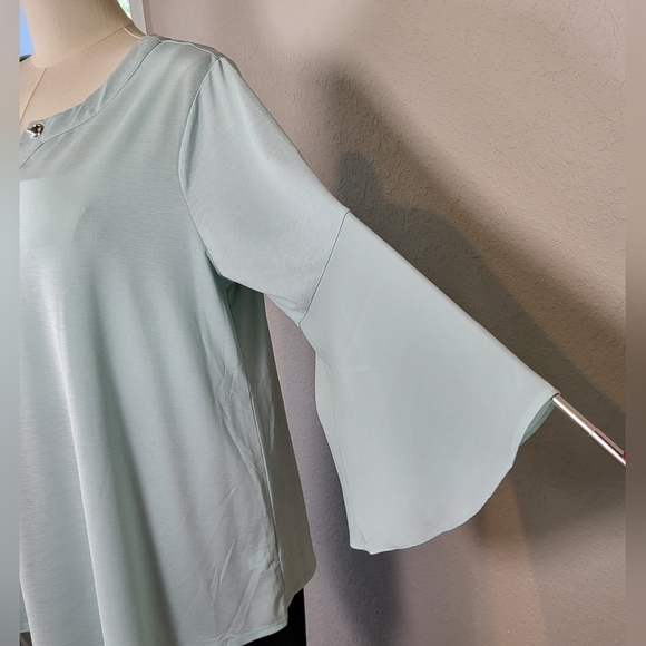 CATO Light Mint Green Embellished Neckline Bell Sleeve Top - Plus Size 18/20W - Picture 7 of 10